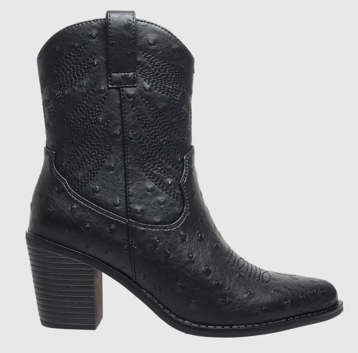 Megan Black Faux Ostrich Short Boots