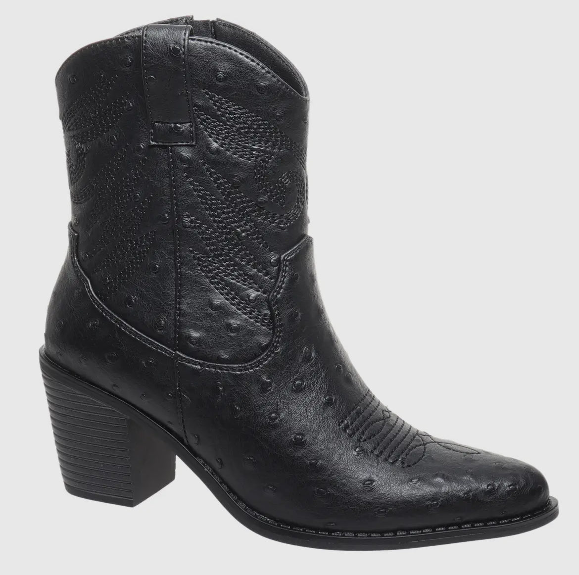 Megan Black Faux Ostrich Short Boots