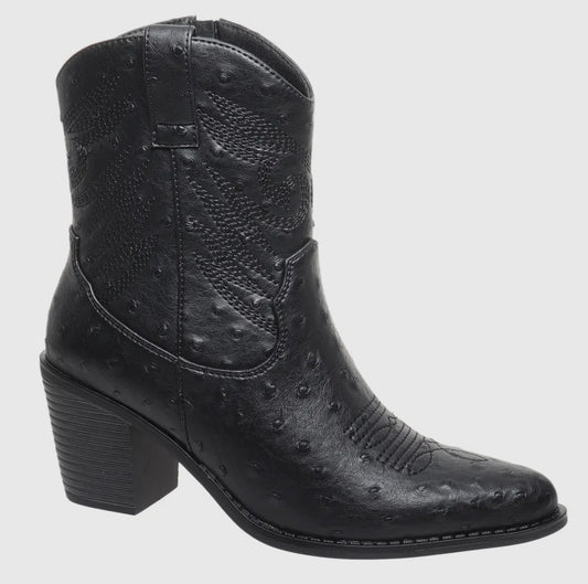 Megan Black Faux Ostrich Short Boots