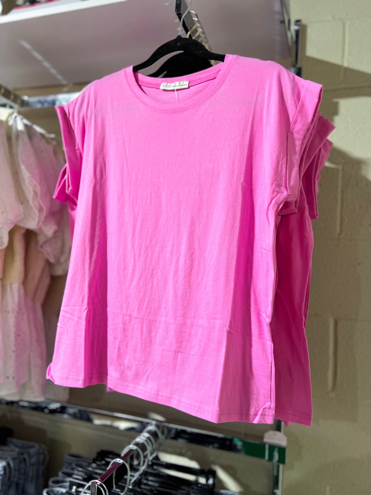 Candy Pink Cotton Rolled Sleeve Top