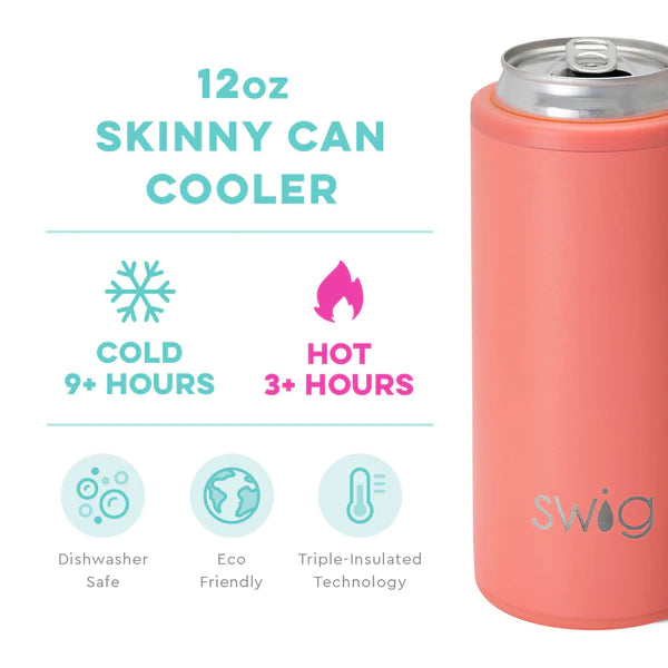 Swig Coral Skinny Can Cooler (12 oz)