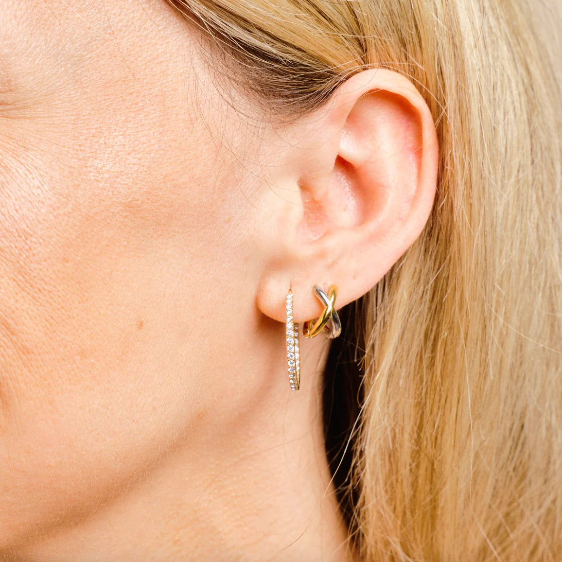 Criss Cross Mixed Metal Huggie Earrings