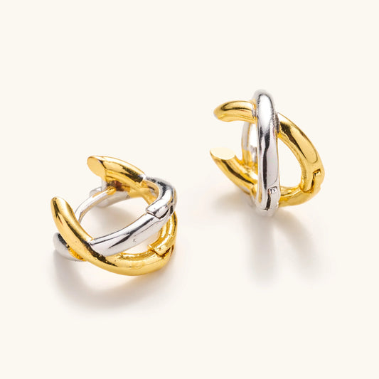 Criss Cross Mixed Metal Huggie Earrings