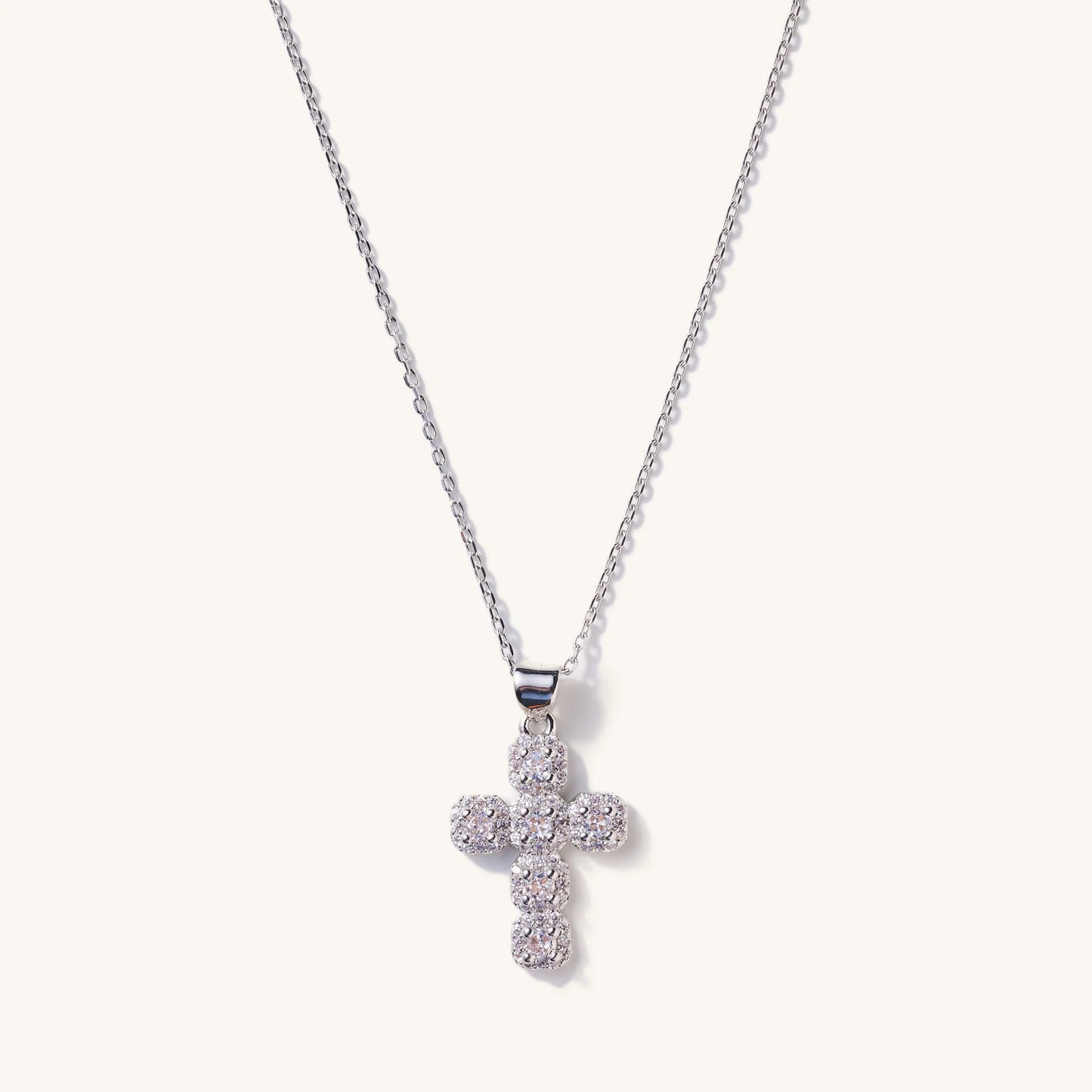 Silver Chunky Crystal Cross Pendant Necklace