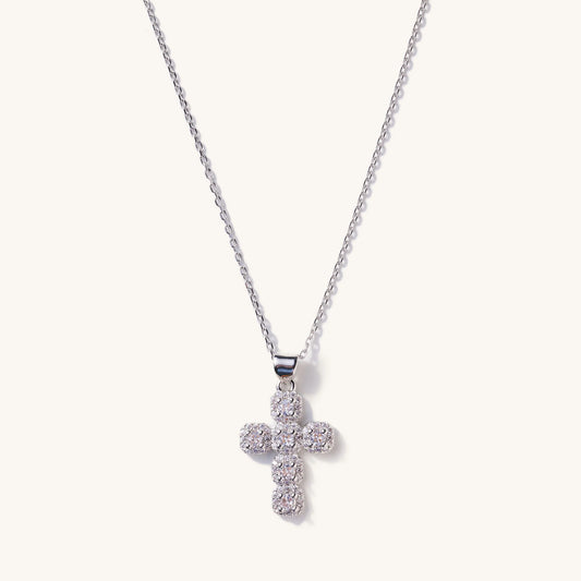 Silver Chunky Crystal Cross Pendant Necklace