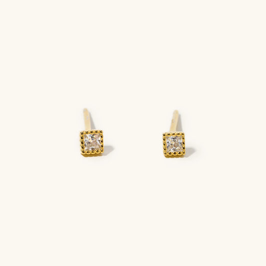 Gold Hadley Crystal Square Stud Earrings