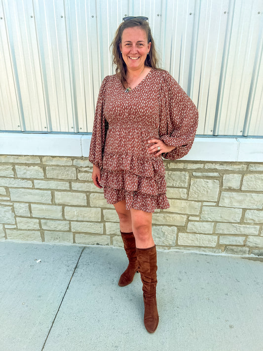 Leopard Woven Long Sleeve Dress