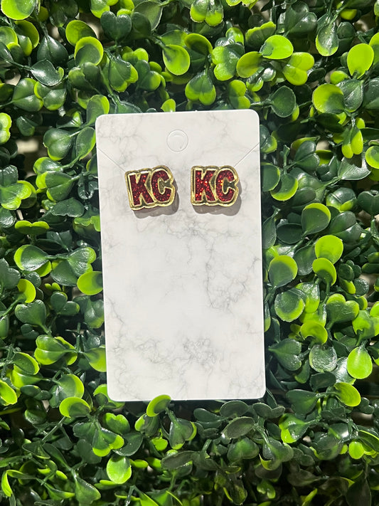 Red Glitter + Gold Mirror KC Stud Earrings