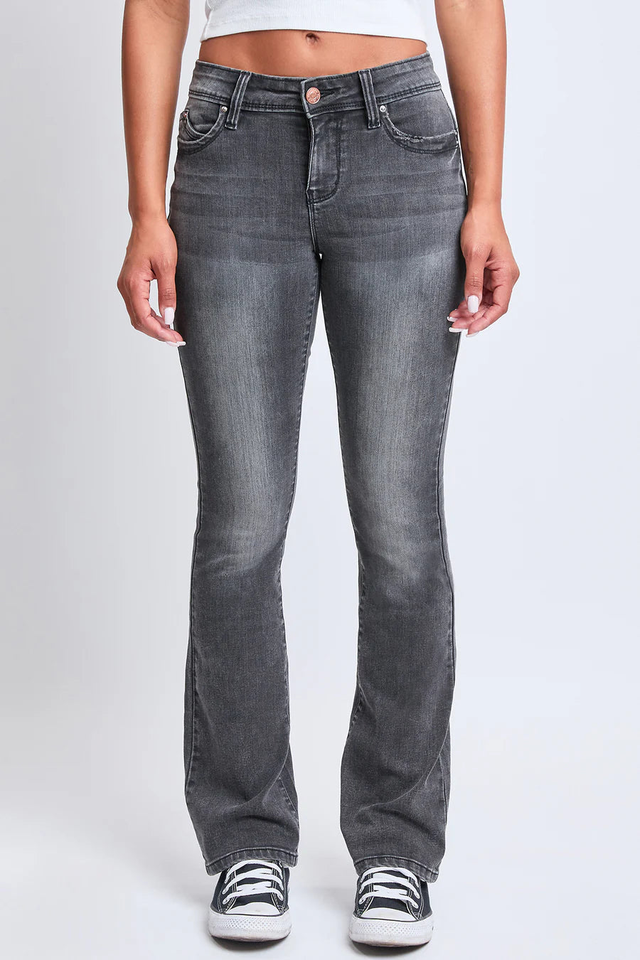 YMI Black Stone Wash Mid-Rise Bootcut Jeans