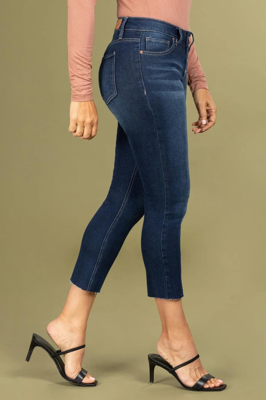 YMI Petite Dark Wash High-Rise Buttonfly Straight Leg Jeans