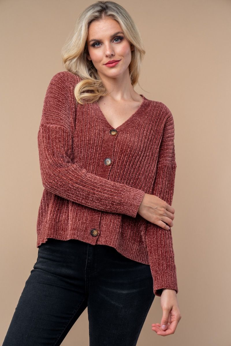 Dark Rose Chenille Cardigan