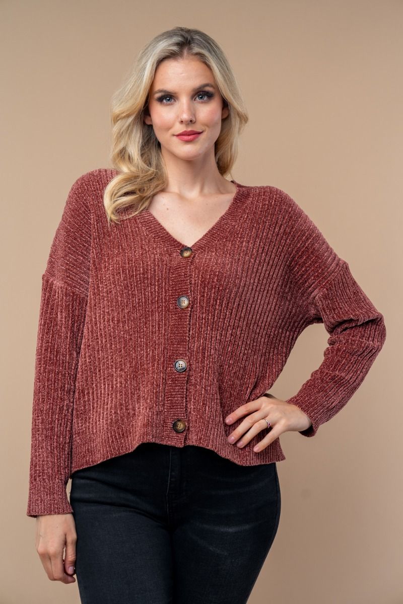 Dark Rose Chenille Cardigan