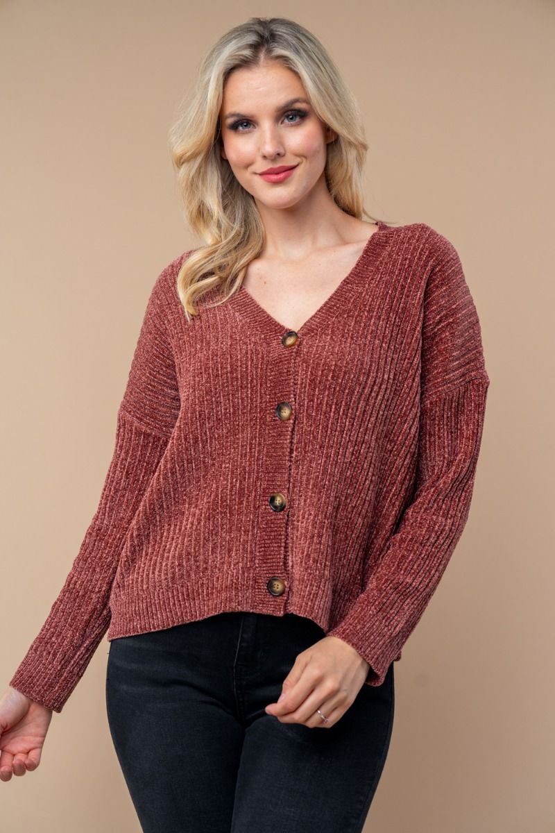 Dark Rose Chenille Cardigan