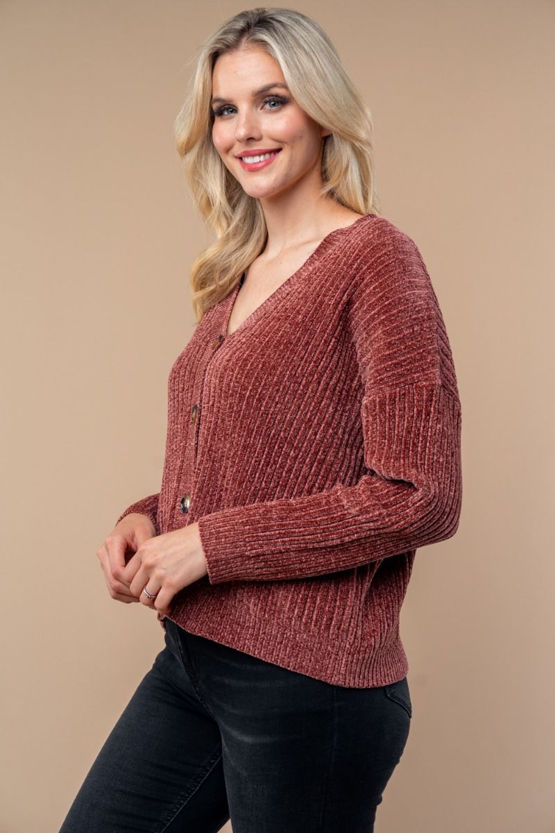 Dark Rose Chenille Cardigan