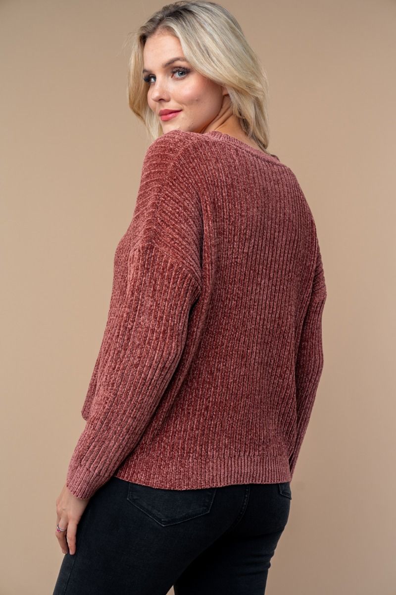 Dark Rose Chenille Cardigan