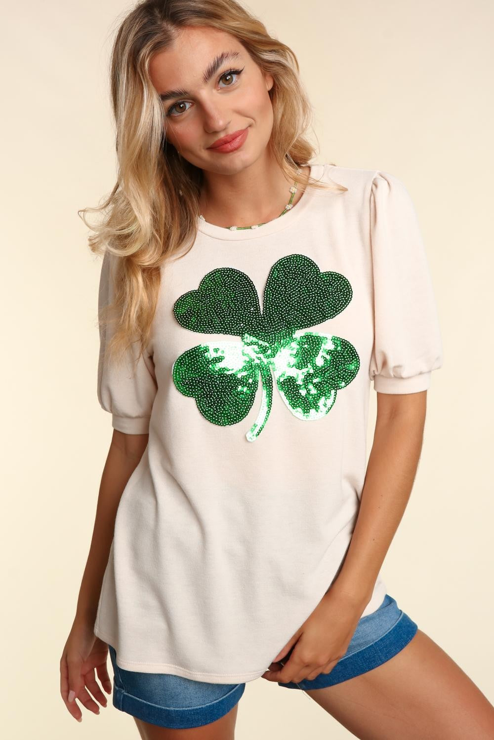 Oatmeal Sequin Shamrock Top