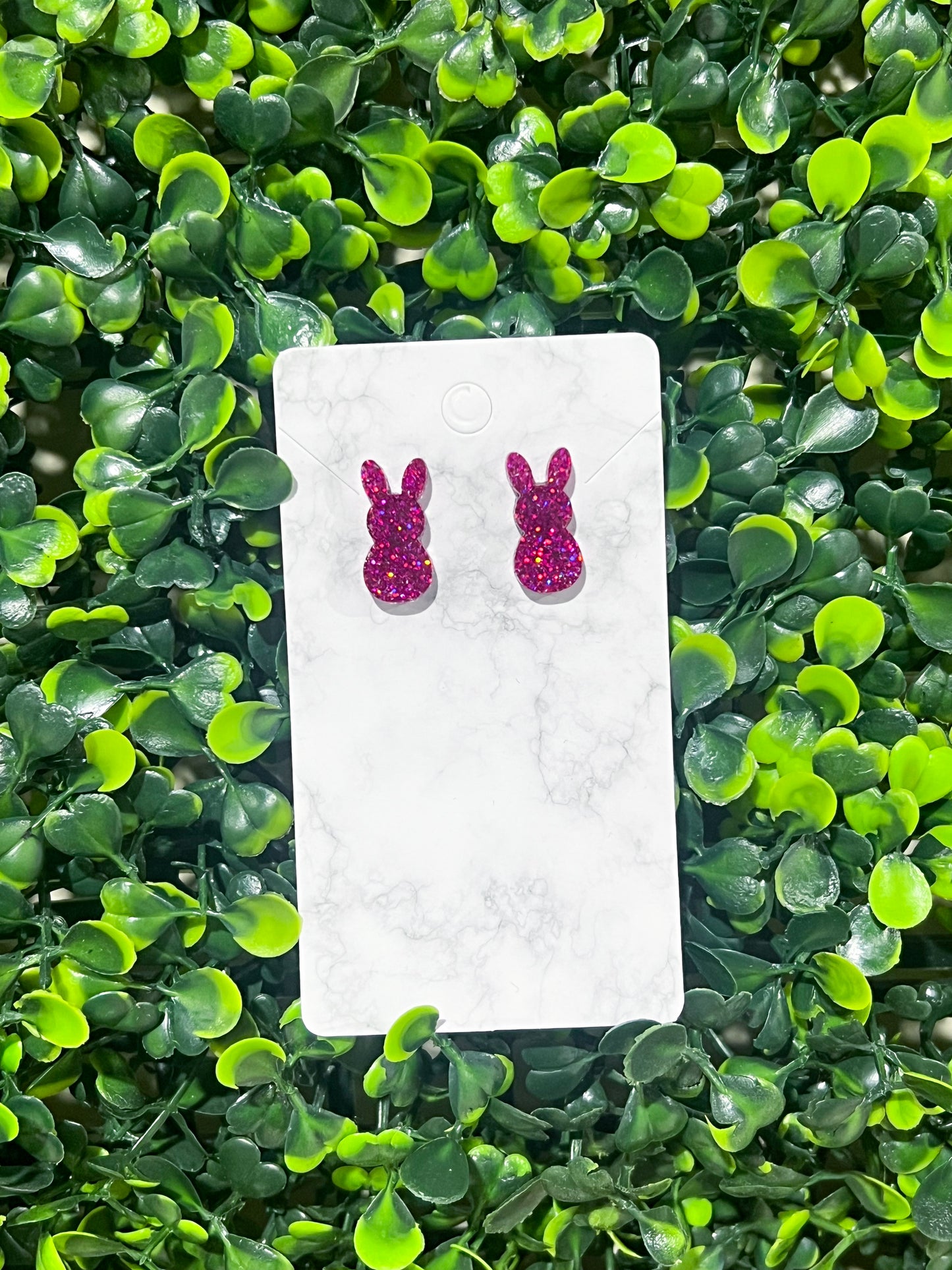 Pink Glitter Bunny Stud Earrings