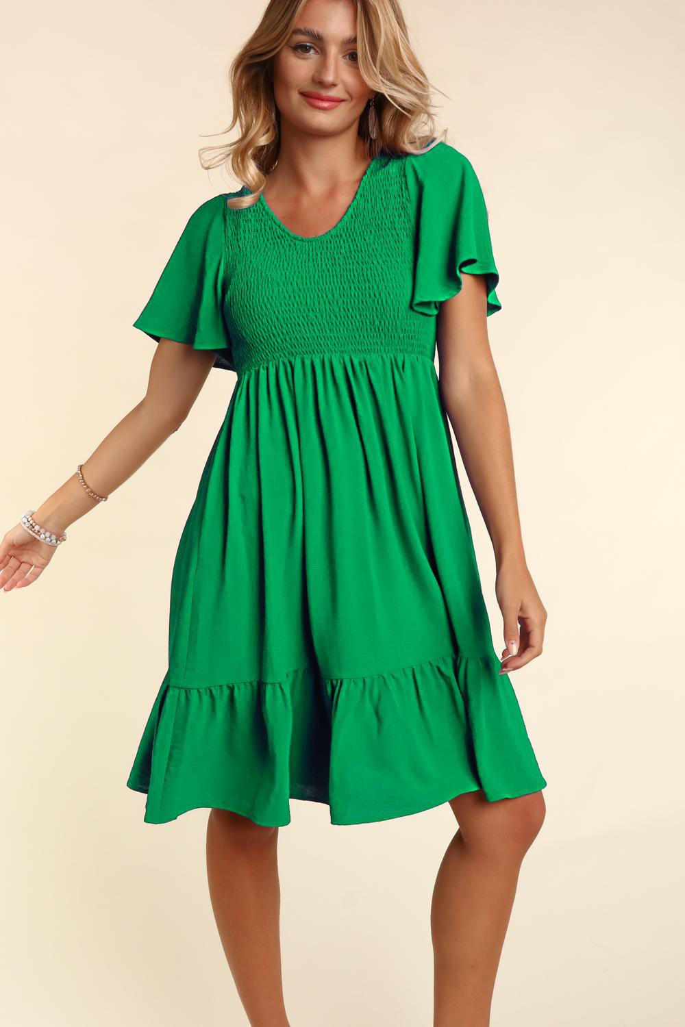 Kelly Green Smocked Ruffle Dress