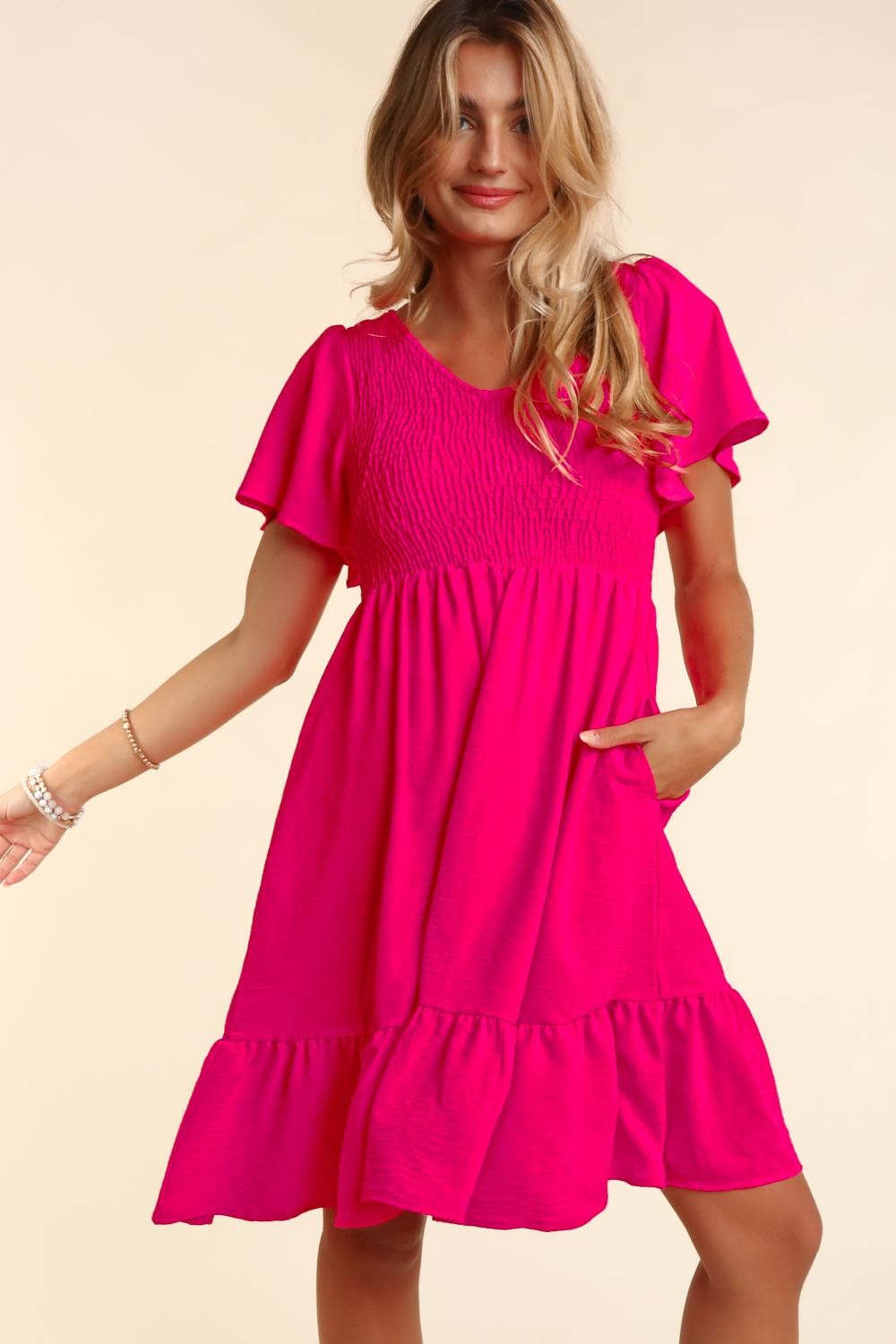 Hot Pink Smocked Ruffle Dress