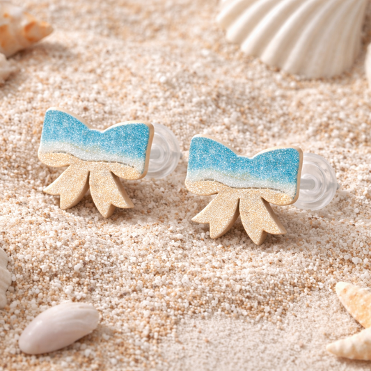 Ocean Wave Bow Stud Earrings