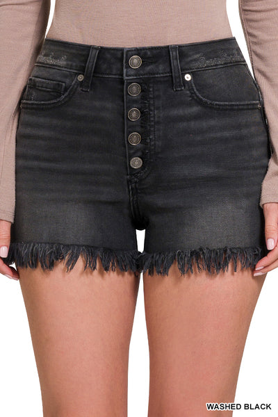 Valentina Black Mid-Rise Buttonfly Shorts