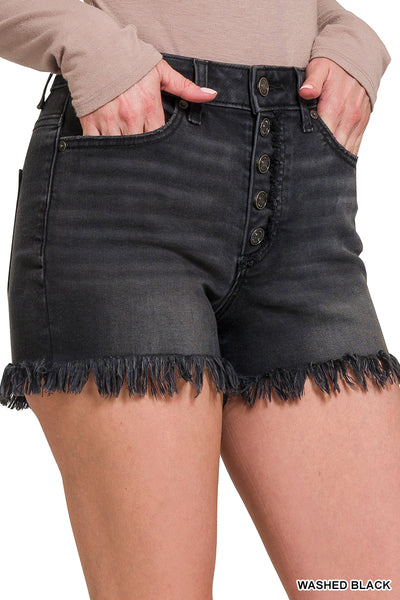 MEDIUM (Fits 6/8) Valentina Black Mid-Rise Buttonfly Shorts