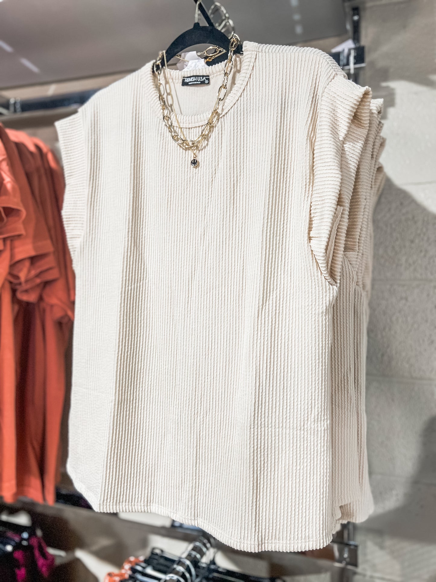 Cream Ribbed Dolman Short Sleeve Top
