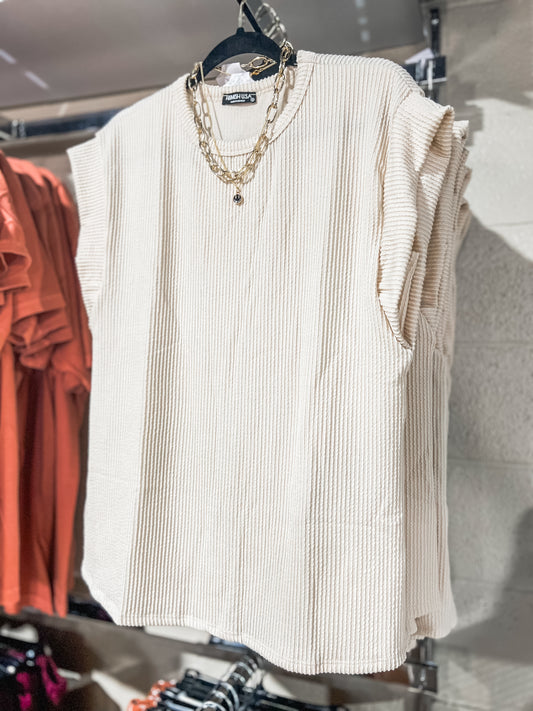 Cream Ribbed Dolman Short Sleeve Top