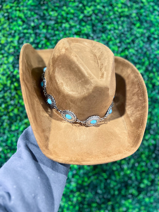 Tan Turquoise Concho Cowgirl Hat