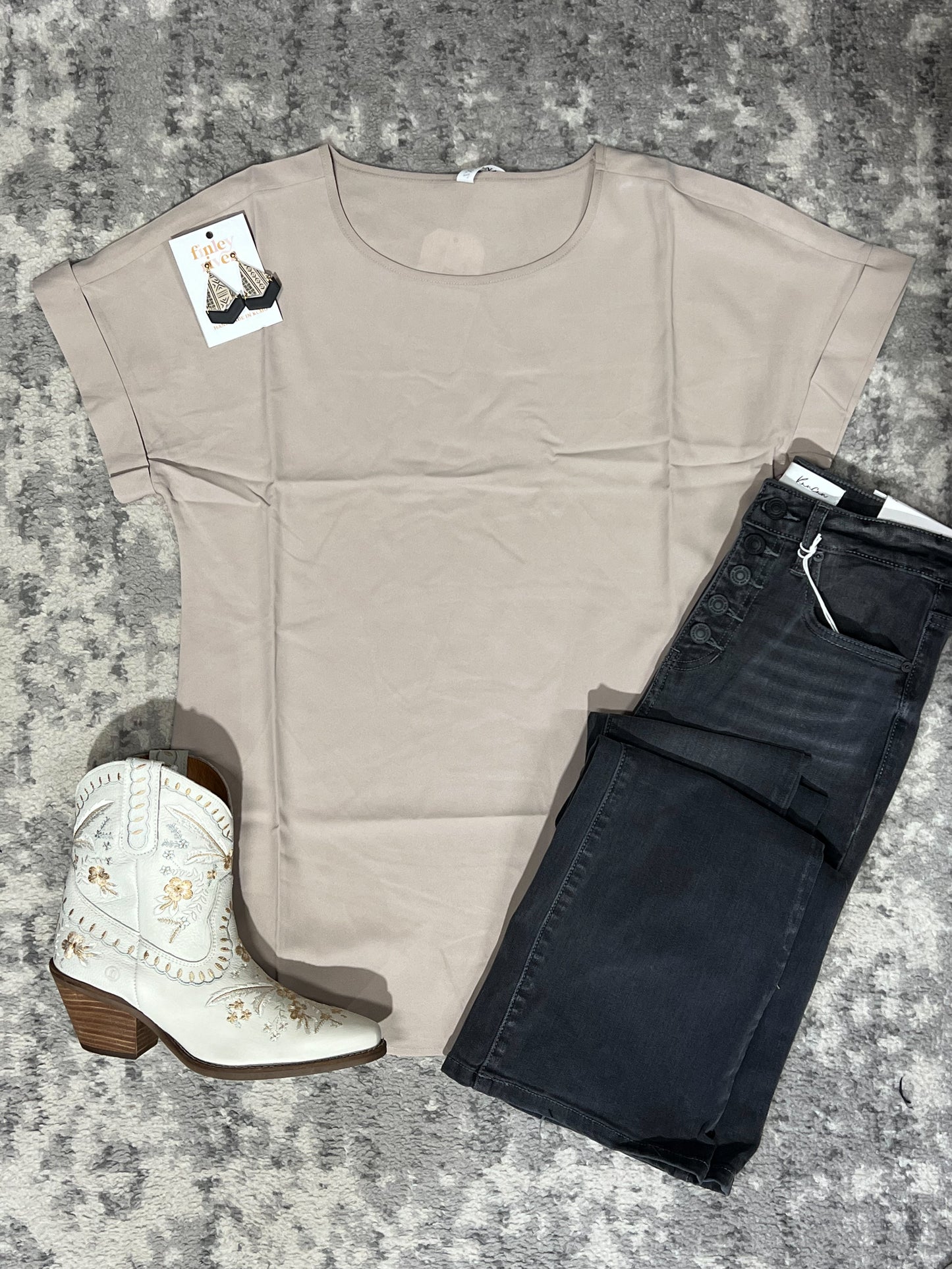 Light Mocha Woven Cuffed Top