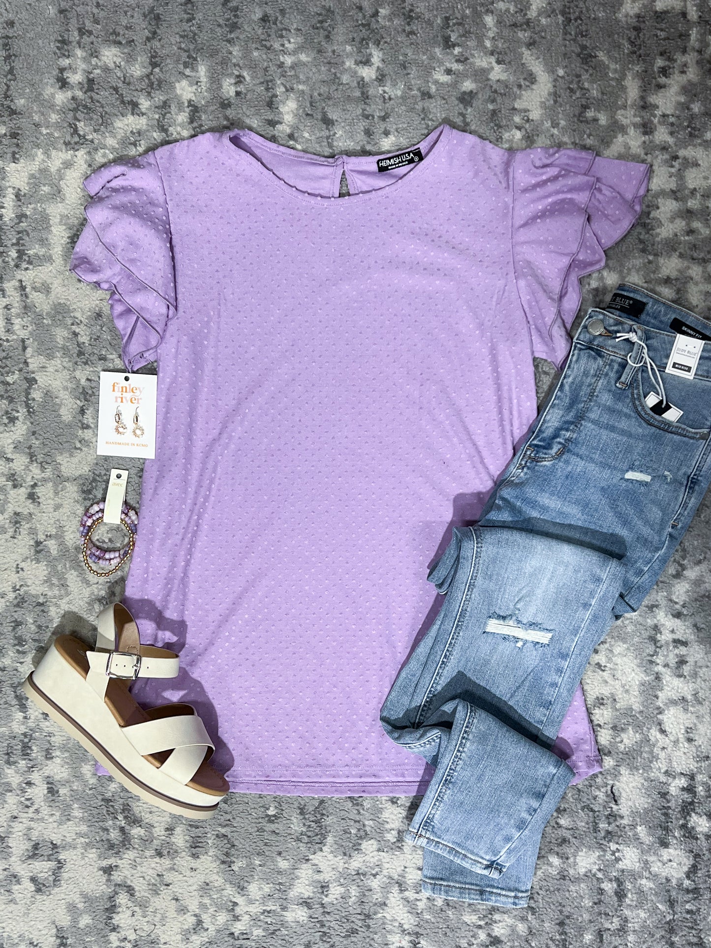 3XL Lavender Swiss Dot Ruffle Sleeve Top