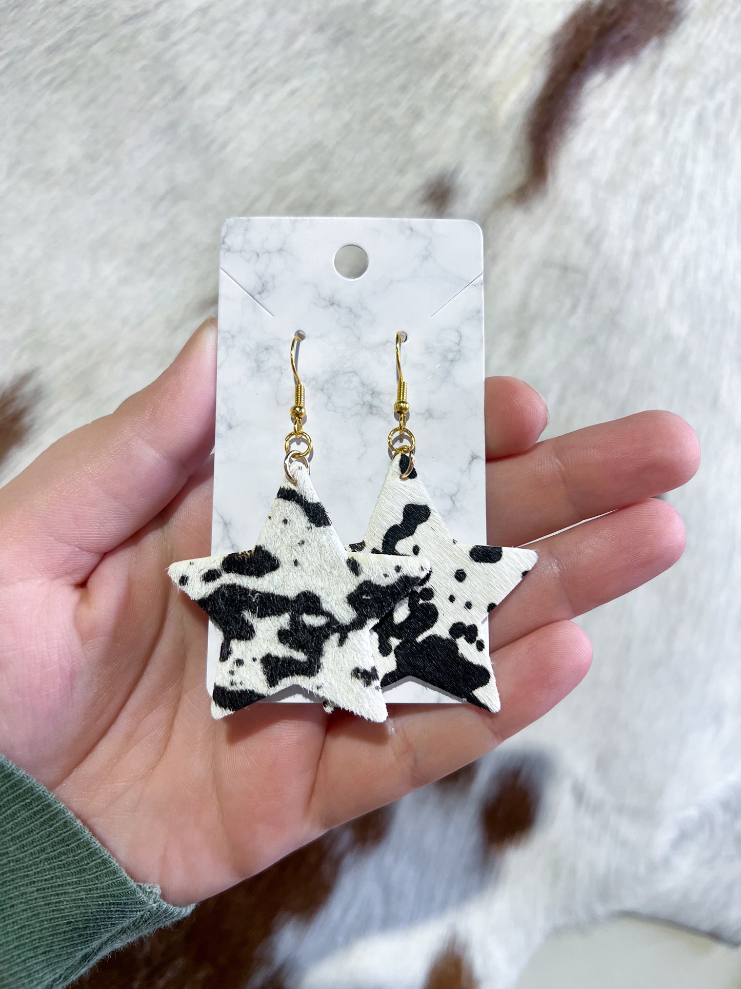 Cowhide Star Earrings