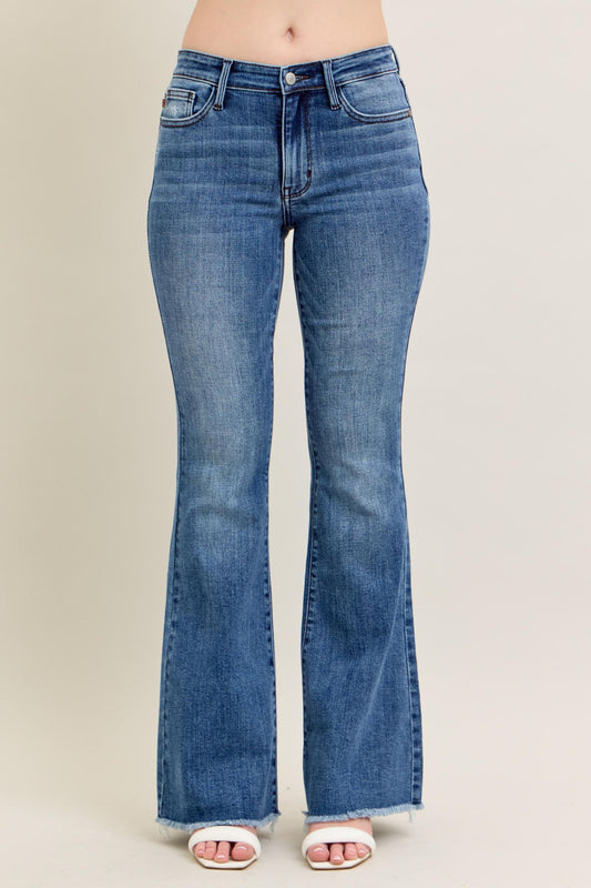Judy Blue Alora Mid-Rise Frayed Hem Flare Jeans (JB 82670)