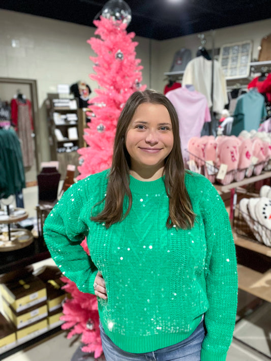 Kelly Green Sequin Knit Sweater