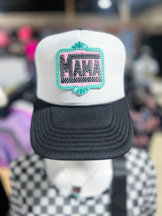 Turquoise + Checkered Mama Trucker Hat