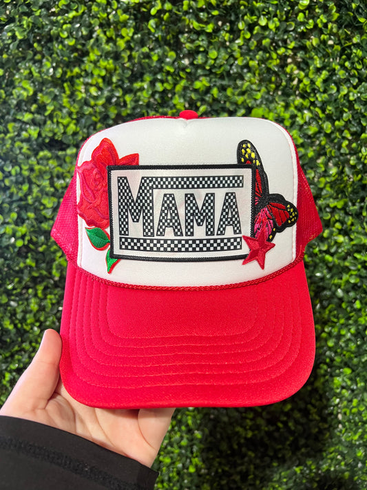 Red Checkered Mama Trucker Hat
