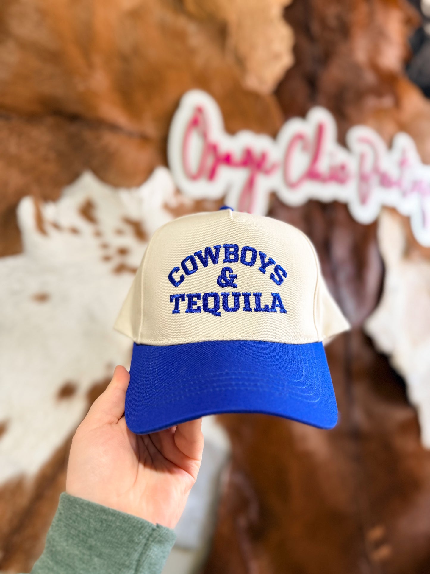 Blue Cowboys & Tequila Embroidered Trucker Hat