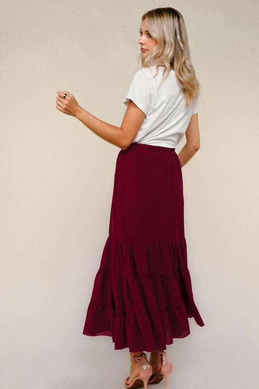Burgundy Tiered Maxi Skirt