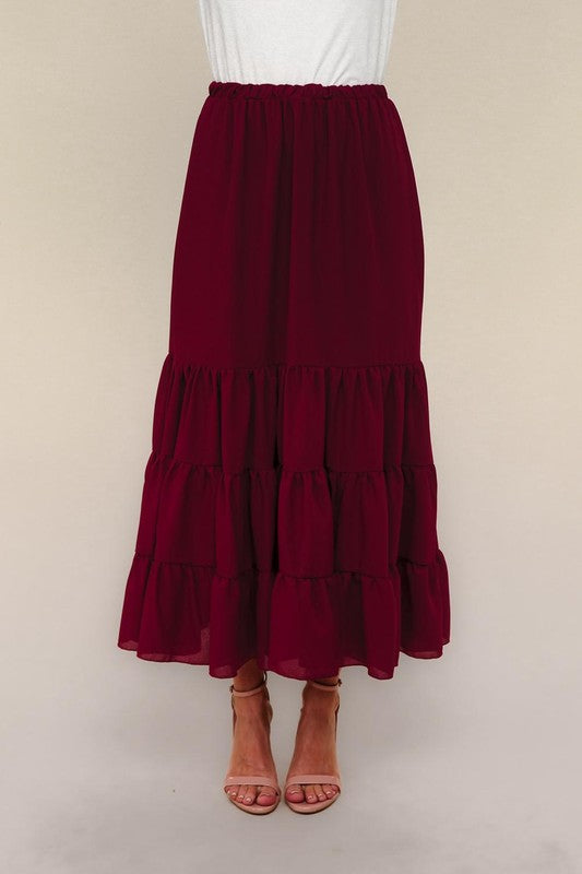 Burgundy Tiered Maxi Skirt
