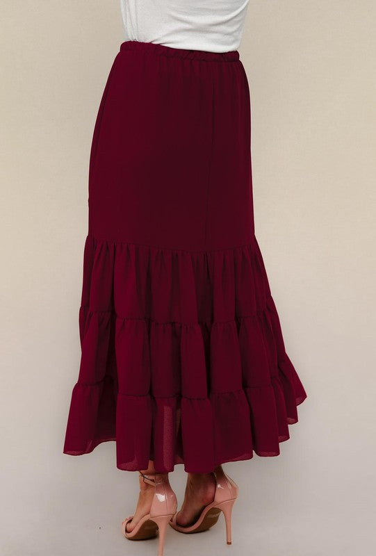 Burgundy Tiered Maxi Skirt