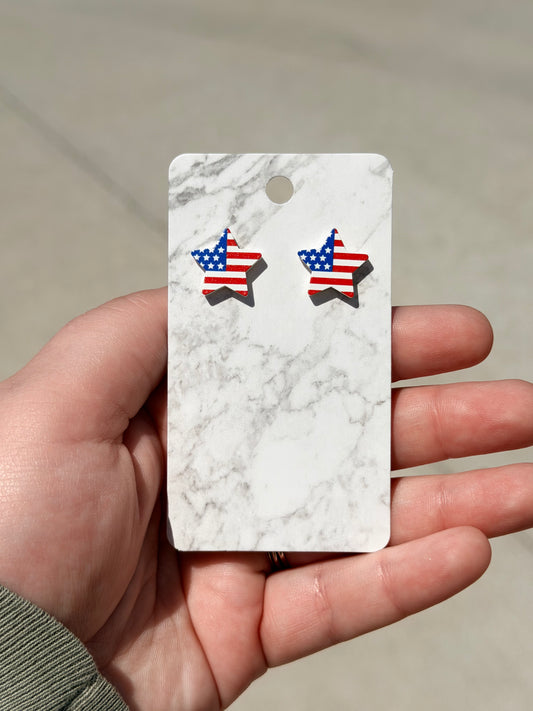 USA Flag Star Stud Earrings