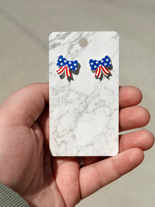 USA Flag Bow Stud Earrings
