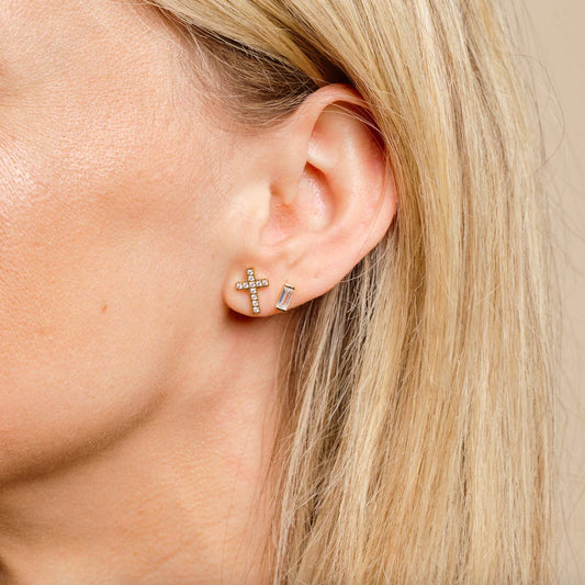 Gold Crystal Cross Stud Earrings