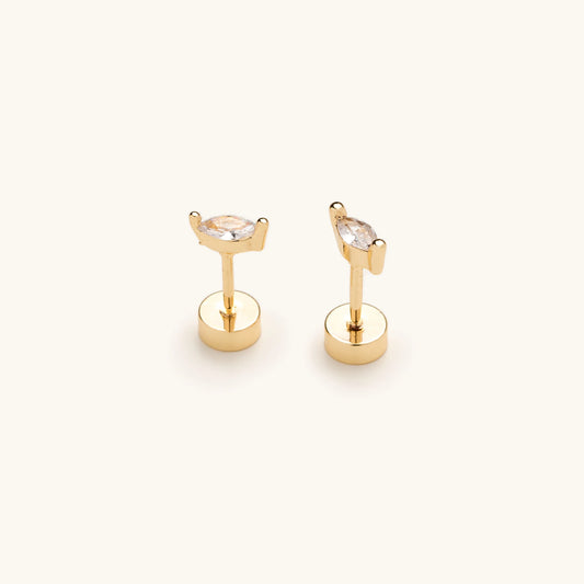 Gold Marquise Crystal Flat Back Stud Earrings