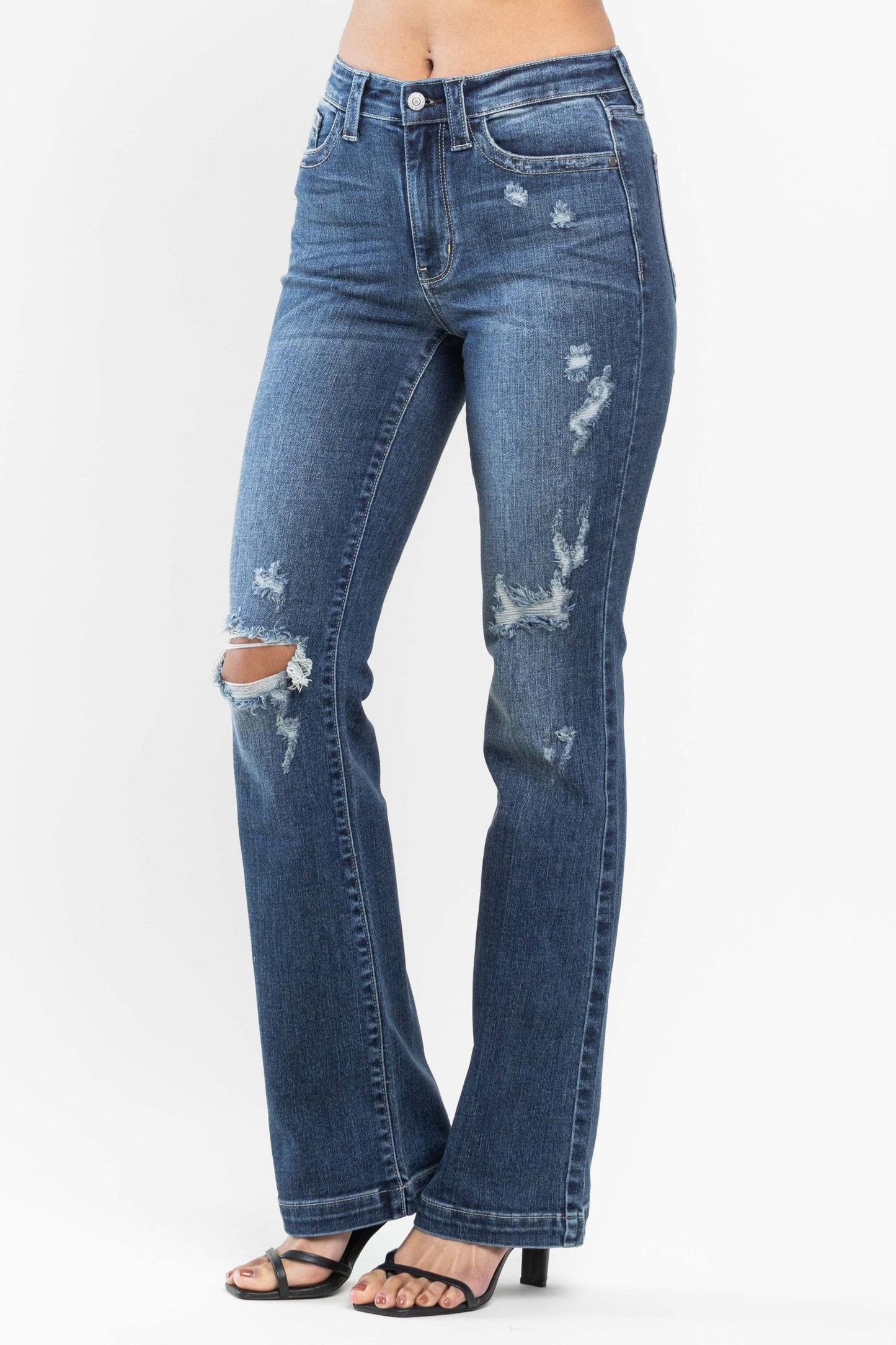 SIZE 5/27 Judy Blue Cameron Mid-Rise Distressed Bootcut Jeans (JB 82541)