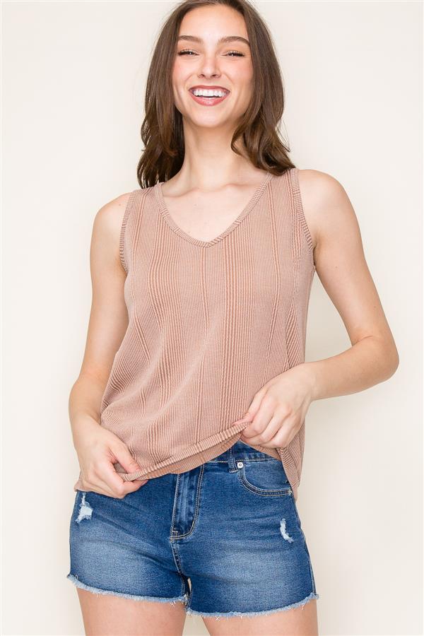 Camel Ribbed Sleeveless Top