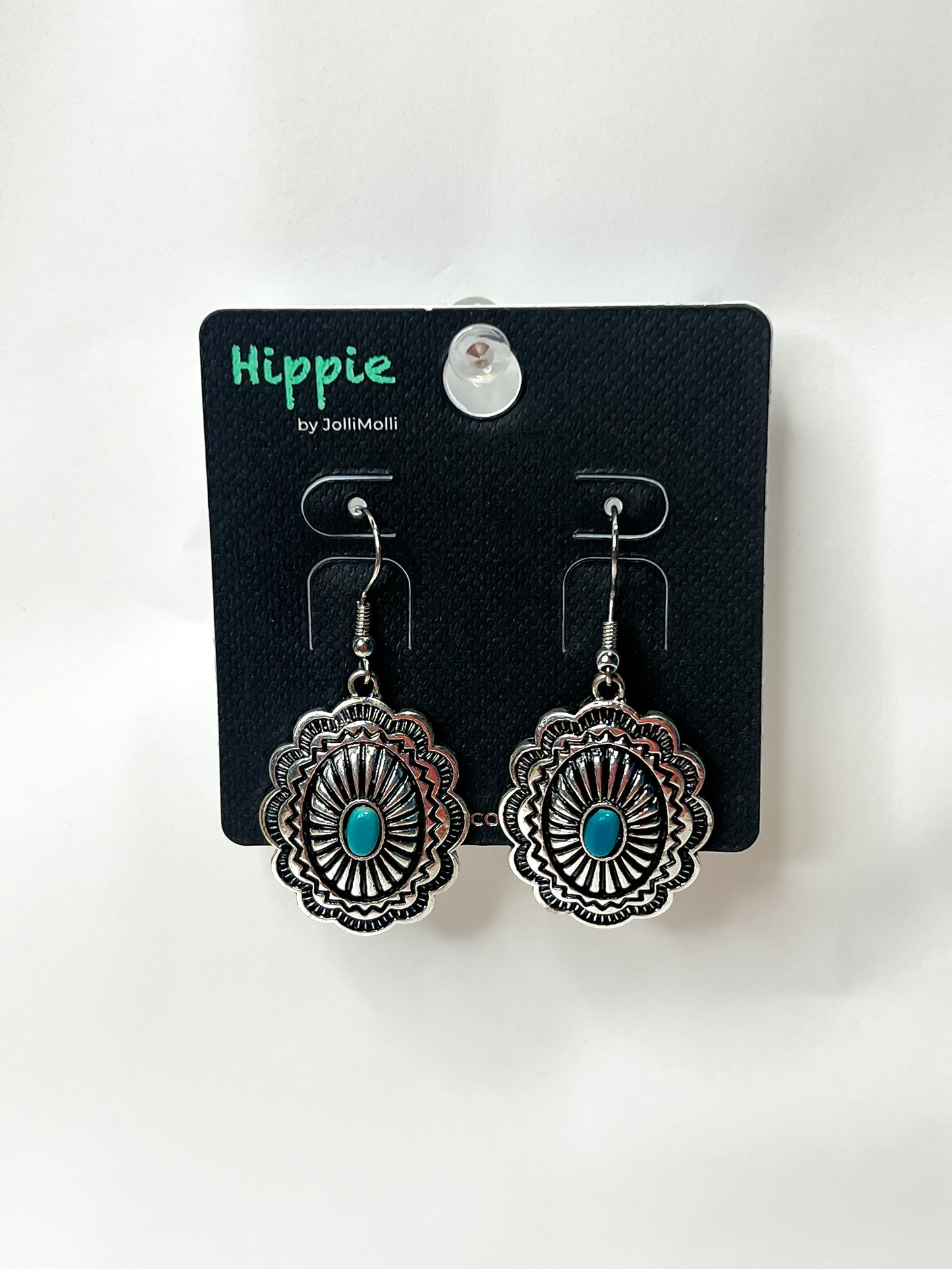 Silver Turquoise Concho Pendant Earrings