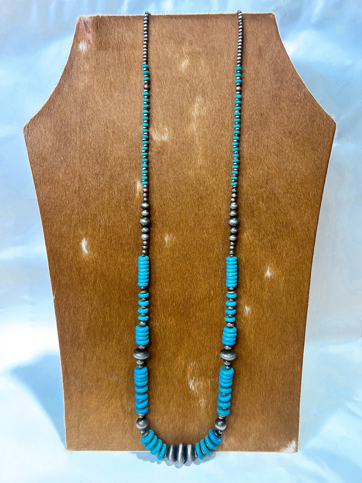 Titanium Pearl + Turquoise Beaded Long Necklace