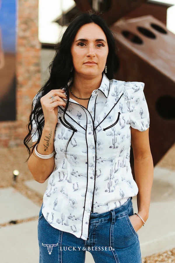 White Cactus Couture Pearl Snap Top