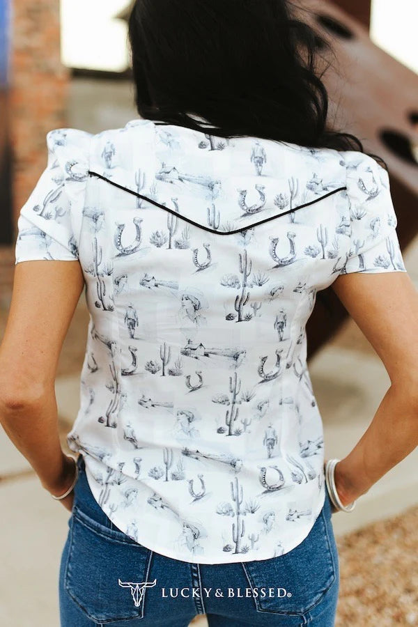 White Cactus Couture Pearl Snap Top